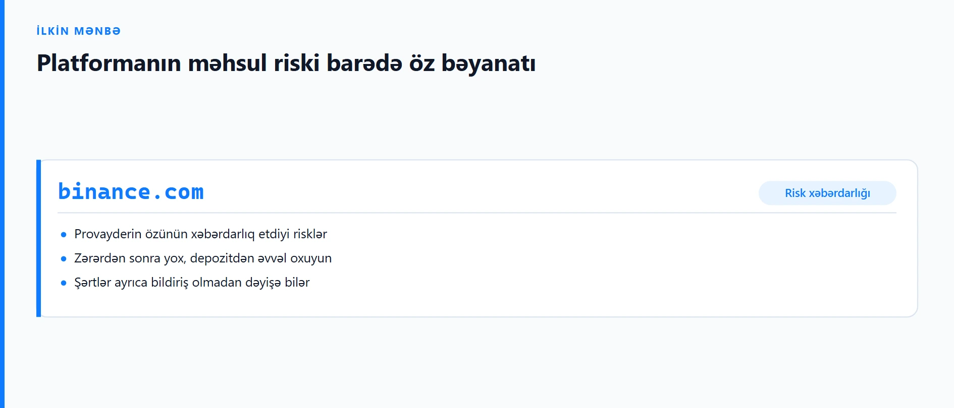 Binance risk xəbərdarlığı
